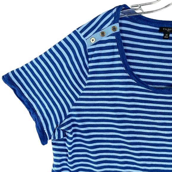 Talbots Top Womens 2X Blue Striped Nautical Sailor Stretch Casual Office Norm - Picture 4 of 16